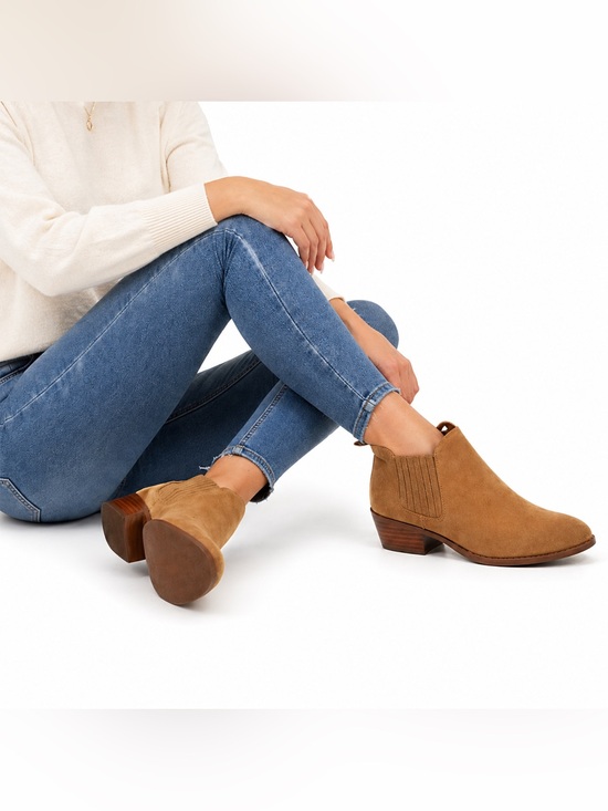 Coach Shoes - Coach Devin Ankle Boots Tan Suede Chelsea Low Heel Booties Women’s Size 8B